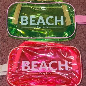 Transparent Beach Pouches - Green and Pink